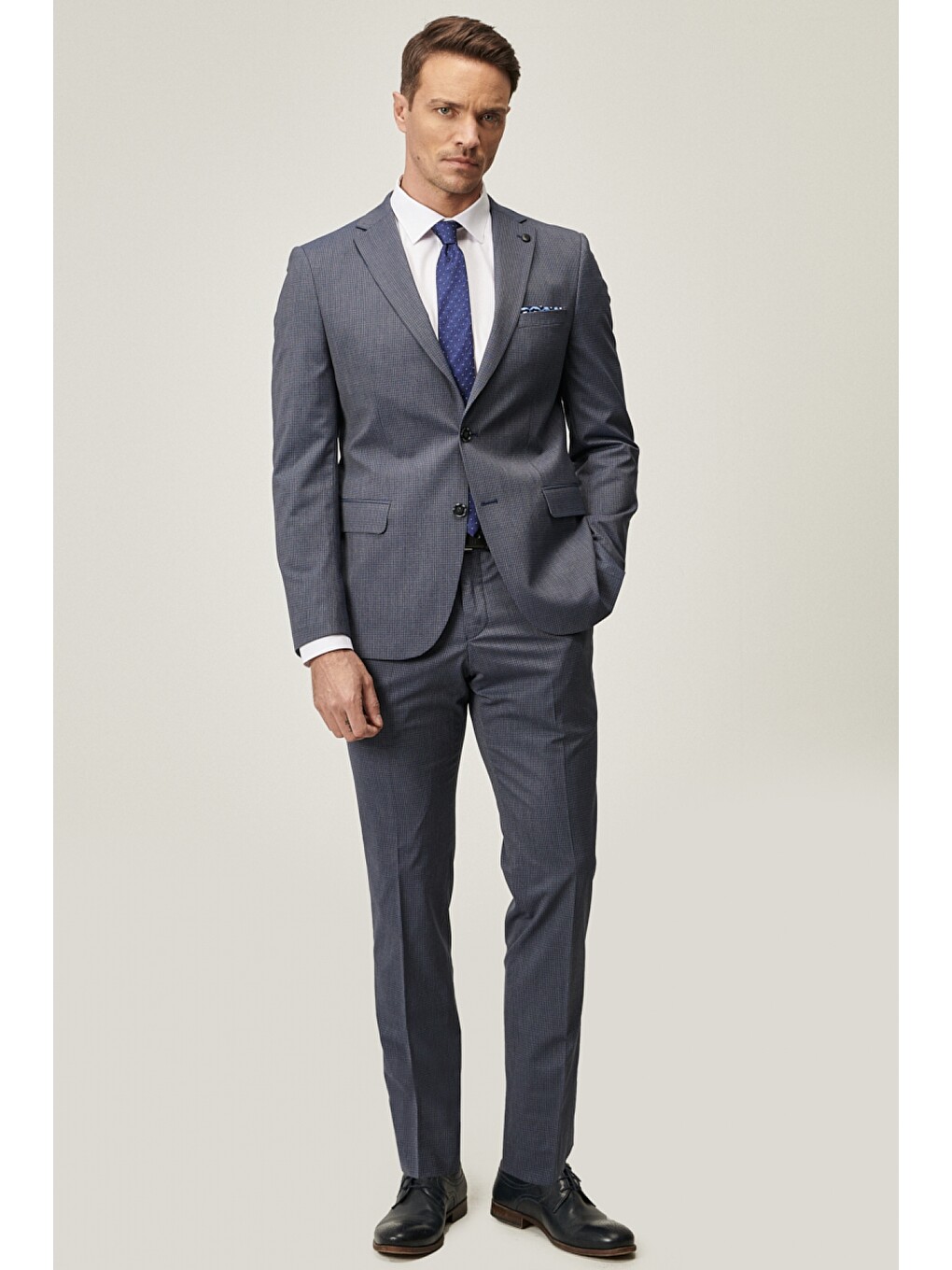 Erkek Lacivert-Mavi Slim Fit Dar Kesim Su Geçirmez Nano Takım Elbise