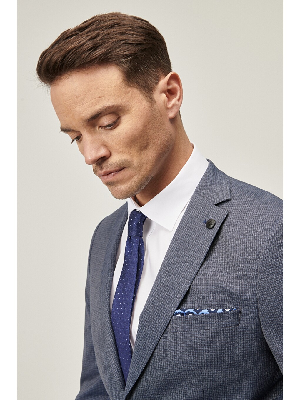 Erkek Lacivert-Mavi Slim Fit Dar Kesim Su Geçirmez Nano Takım Elbise-1