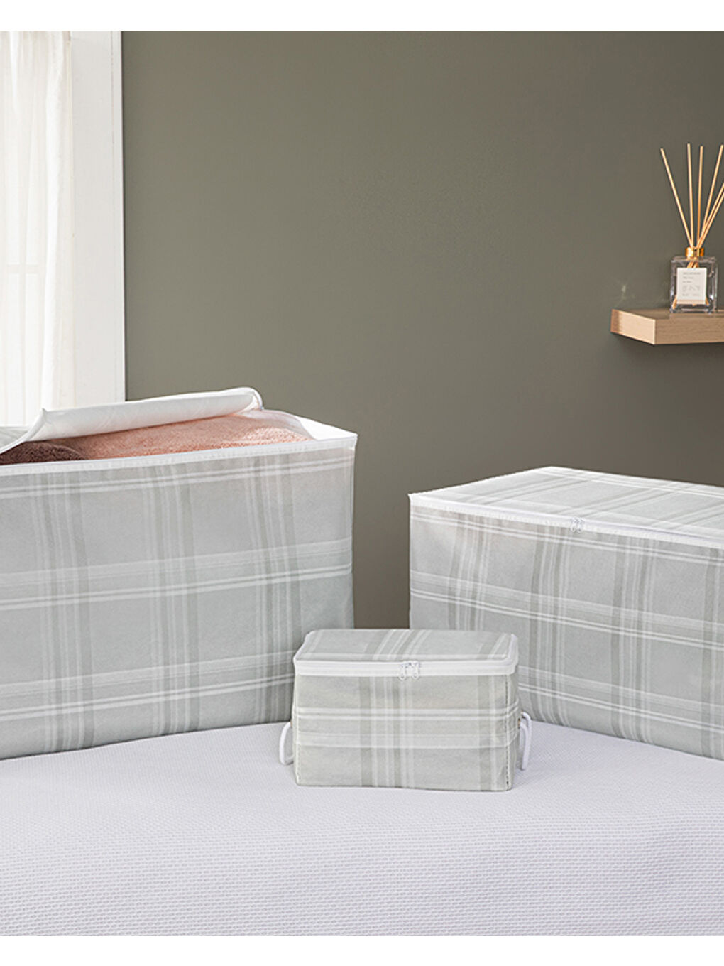 Plaid Lines Hurç Gri-3