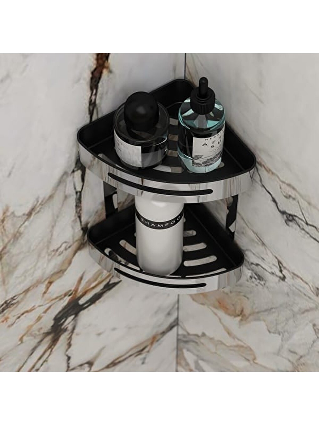 Gri 2 Katlı Paslanmaz Banyo Rafı - Krom - 40 cm-1