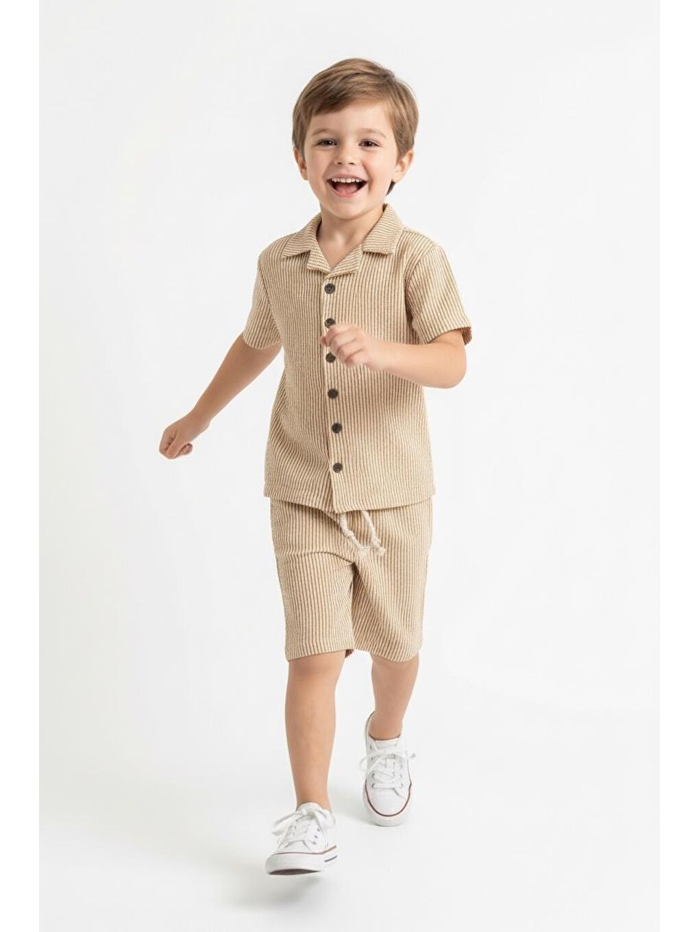 Sarı Bürümcük Gömlek Şort 2li Takım-2