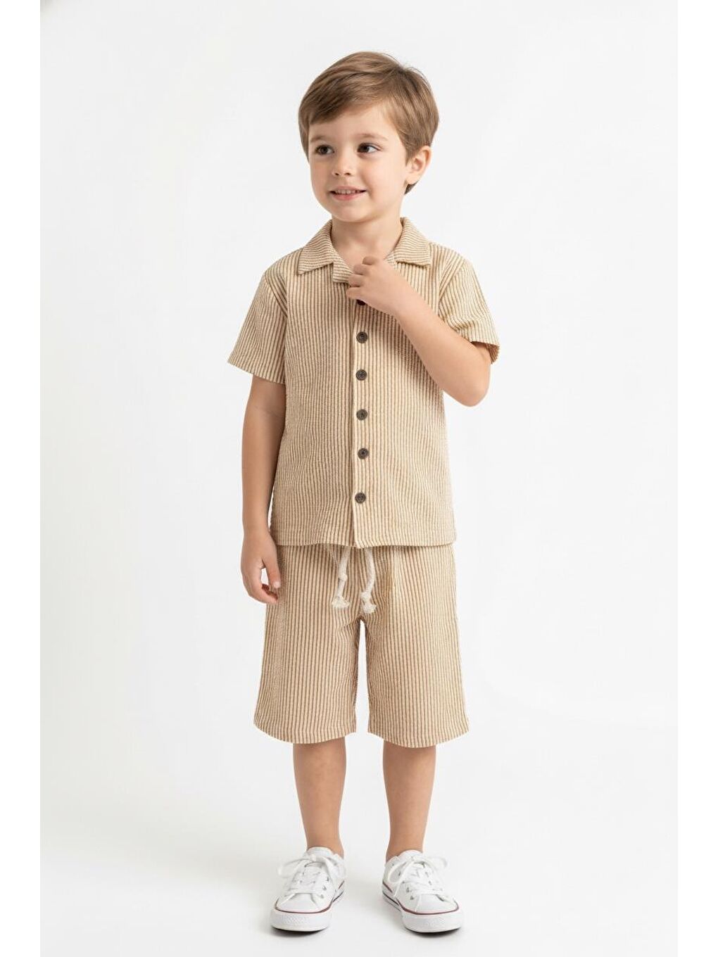 Sarı Bürümcük Gömlek Şort 2li Takım-3