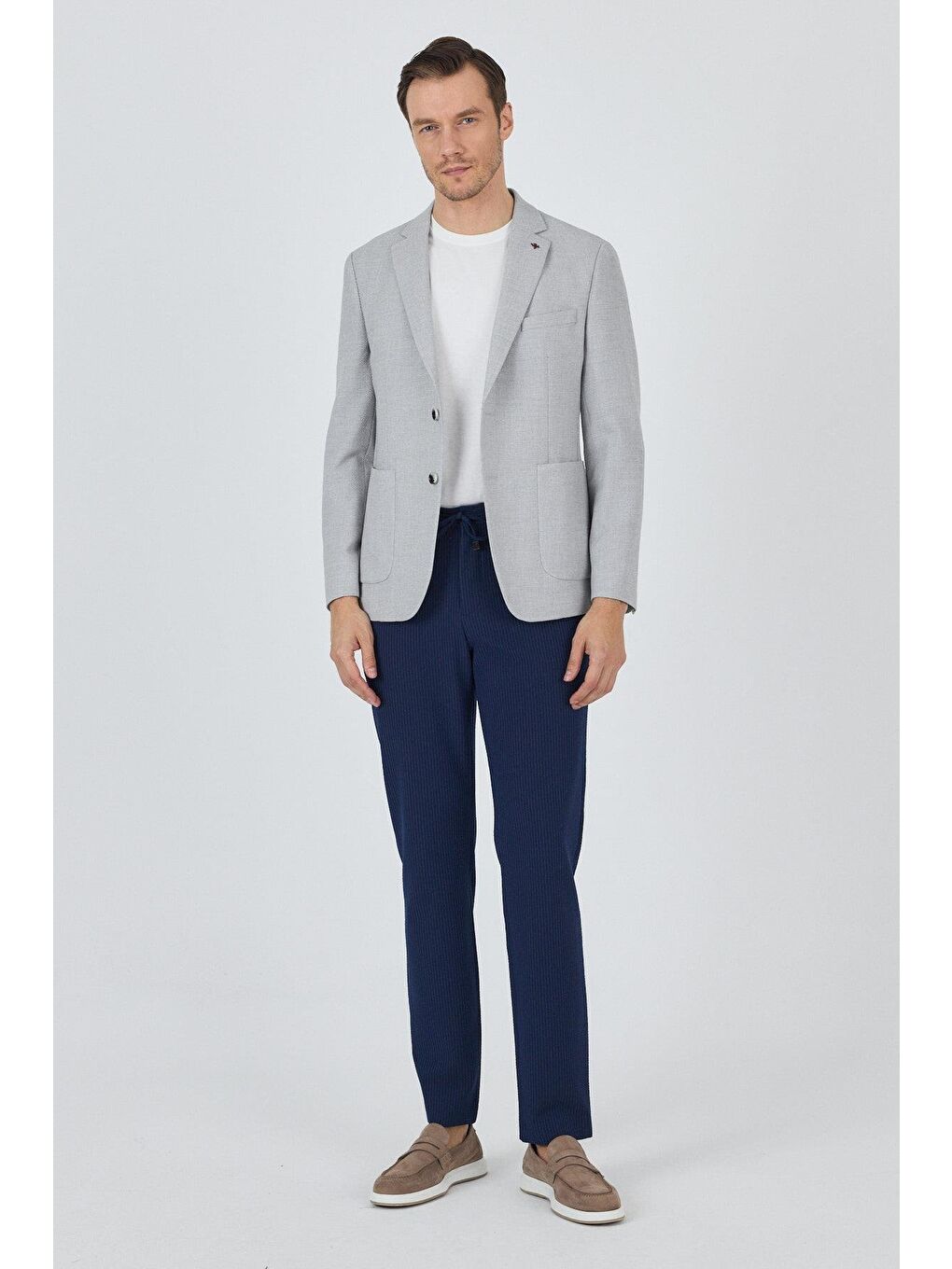 Gri Mono Yaka Düz 2 Düğme Casual Esnek Slim Fit Ceket 1002250123-1