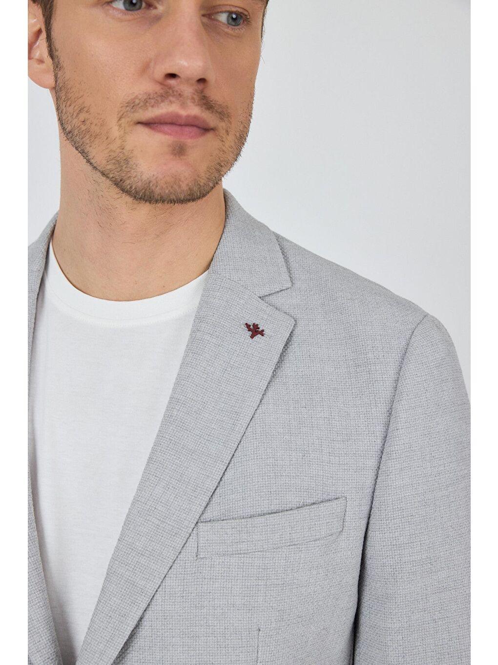 Gri Mono Yaka Düz 2 Düğme Casual Esnek Slim Fit Ceket 1002250123-3