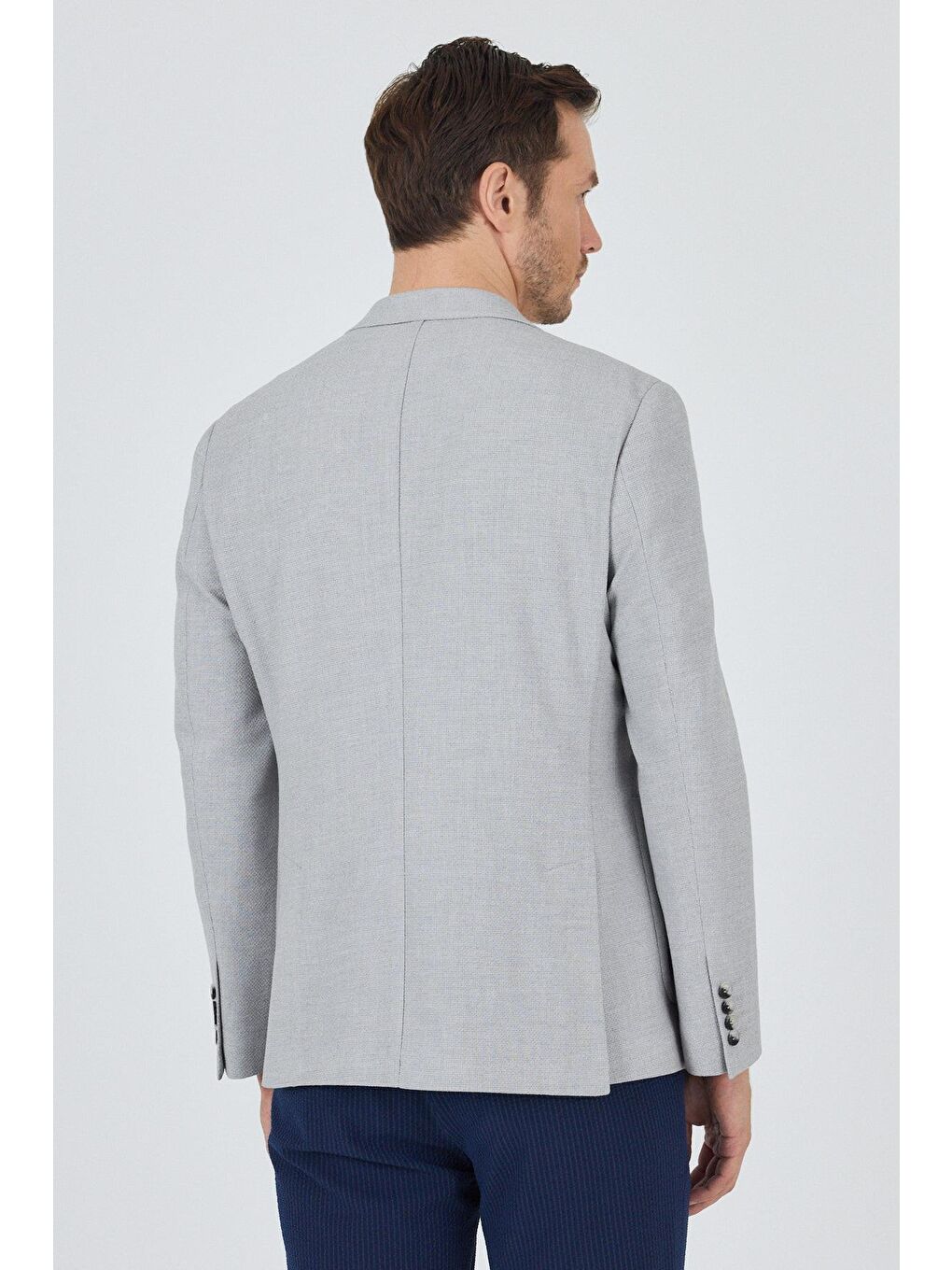 Gri Mono Yaka Düz 2 Düğme Casual Esnek Slim Fit Ceket 1002250123-4