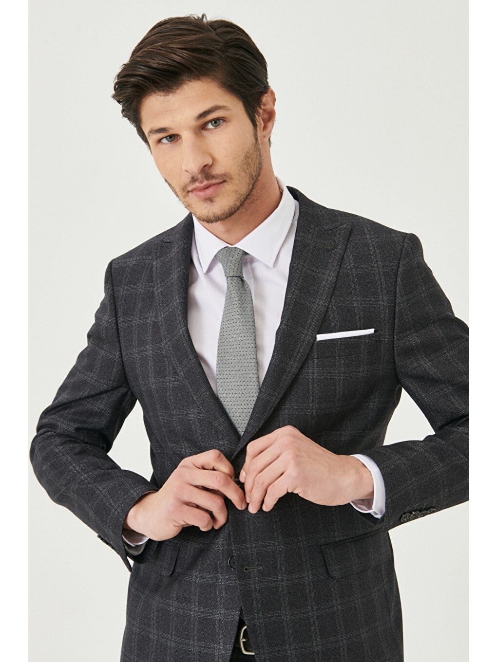Erkek Antrasit-Gri Slim Fit Takım Elbise-1