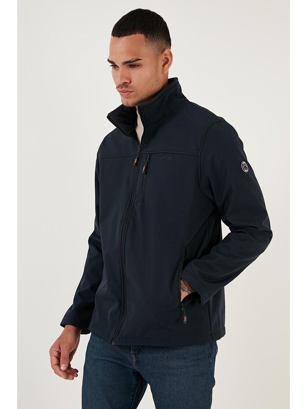 Buratti Lacivert Su İtici Slim Fit Dik Yaka Softshell İnce Erkek Mont 649003