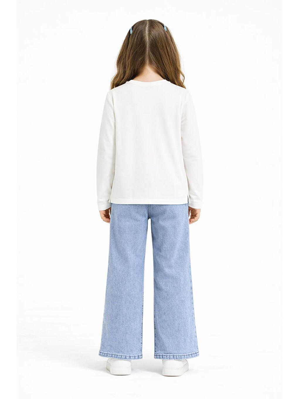 Ekru Kalp Desenli Badili Jean Pantolonlu Kız Çocuk 2li Takım 23745-3