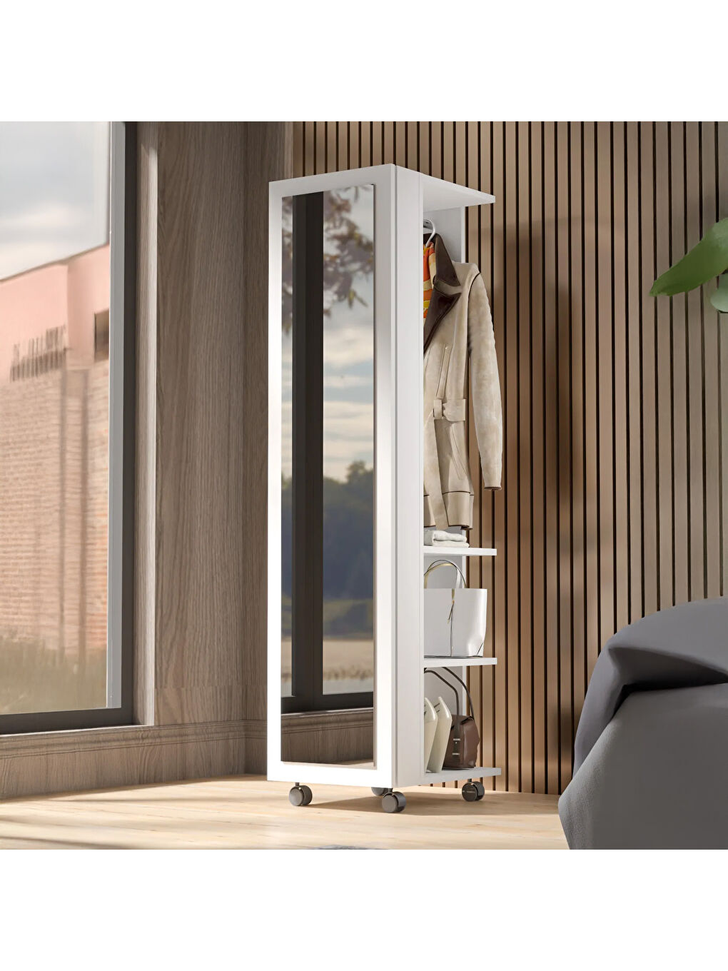 Sıla Aynalı Çok Amaçlı Takı Dolabı - Beyaz - 40x40x168 cm-2
