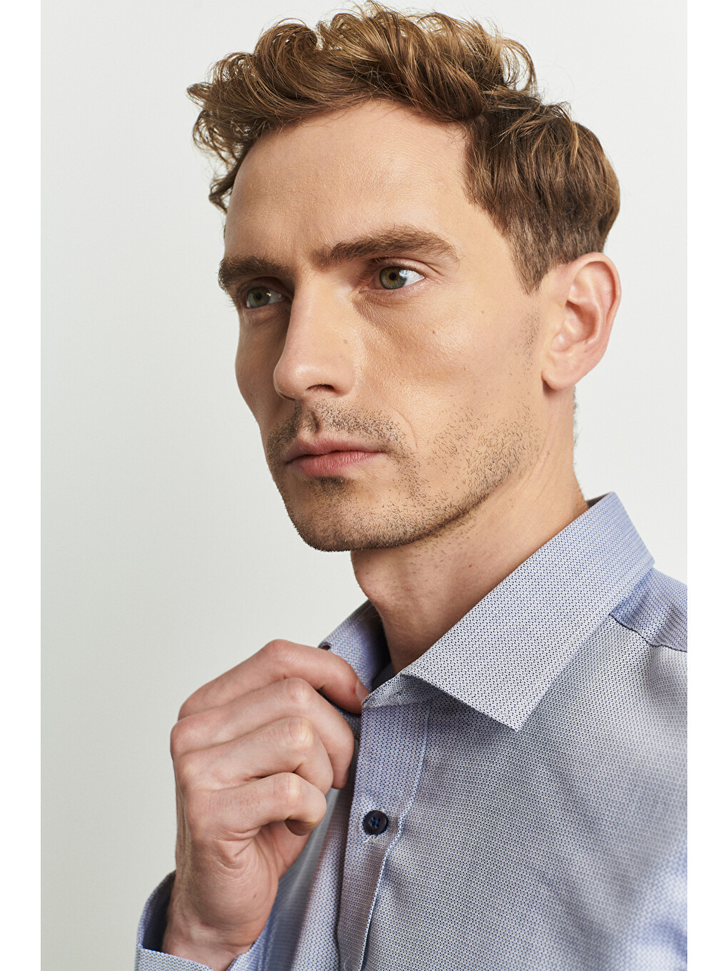 Erkek Lacivert Slim Fit Dar Kesim %100 Pamuk Klasik Yaka Armürlü Gömlek-3