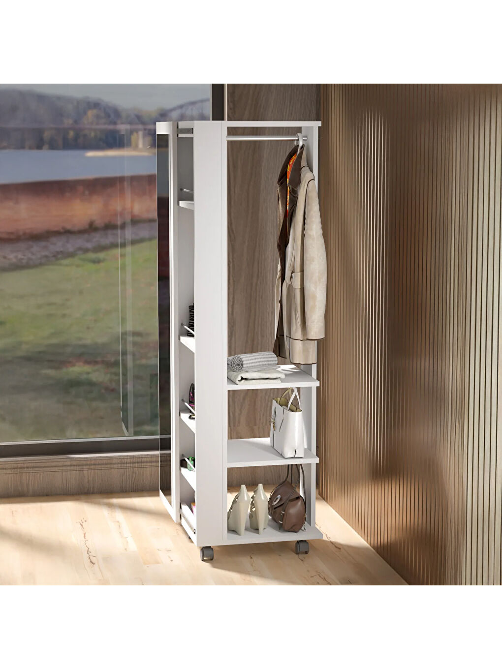 Sıla Aynalı Çok Amaçlı Takı Dolabı - Beyaz - 40x40x168 cm-3