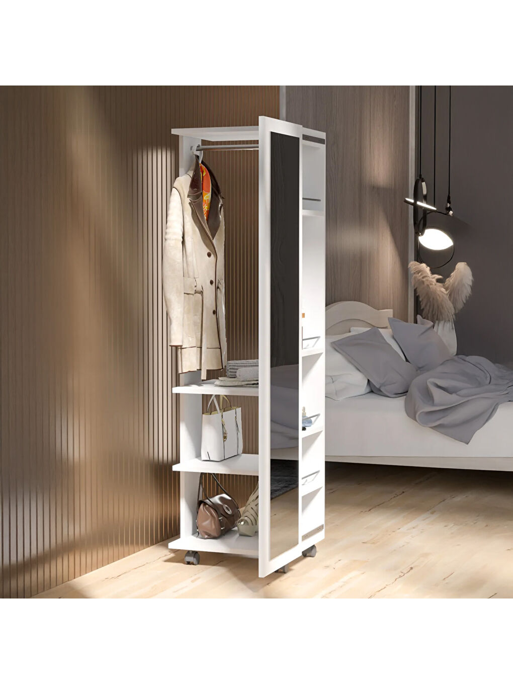 Sıla Aynalı Çok Amaçlı Takı Dolabı - Beyaz - 40x40x168 cm-4