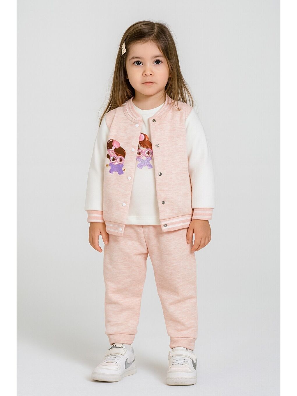 Ekru Kız Bebek Nakışlı 3’lü Mevsimlik Takım