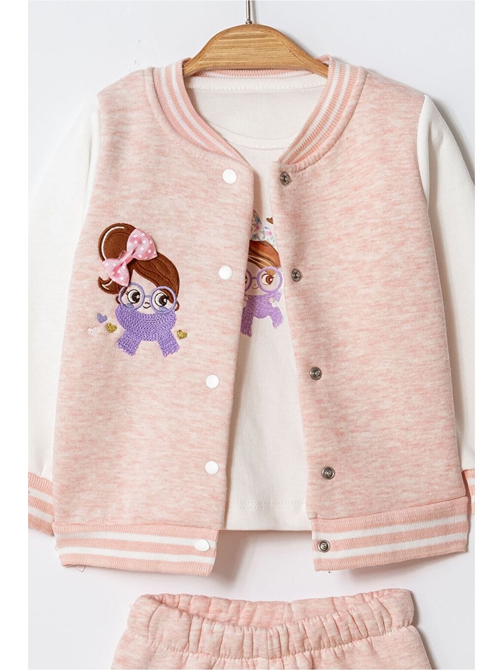 Ekru Kız Bebek Nakışlı 3’lü Mevsimlik Takım-2