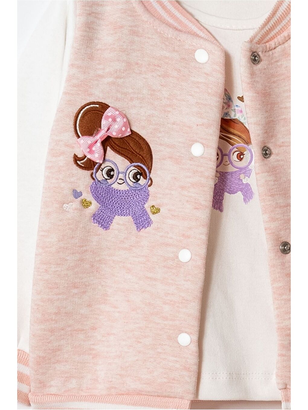 Ekru Kız Bebek Nakışlı 3’lü Mevsimlik Takım-3