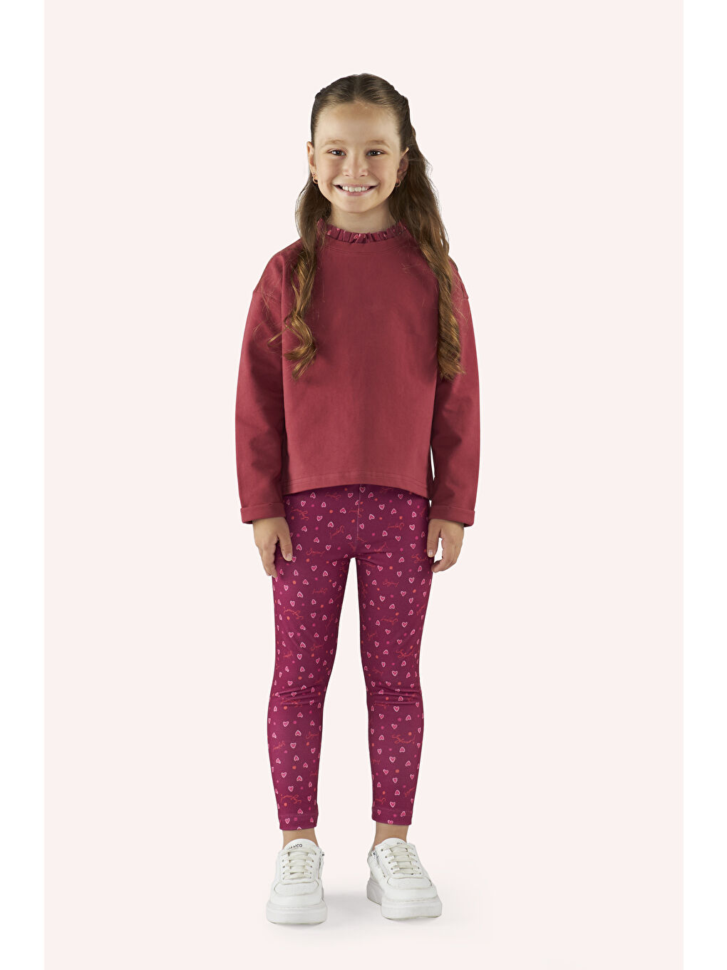 Bordo Kız Çocuk Yakası Fırfır Detaylı Sweatshirt