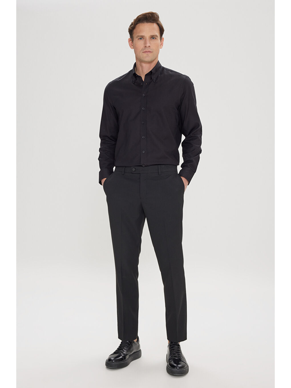 Erkek Siyah Regular Fit Geniş Kesim Yan Cep Klasik Pantolon-2