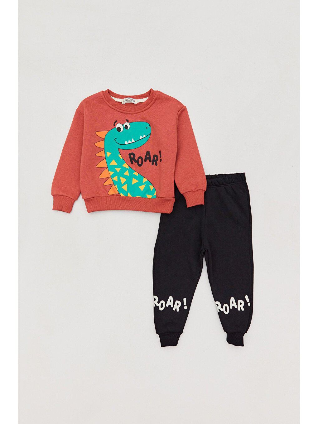 Kahverengi Dinozor Baskılı Erkek Çocuk Eşofman Takımı