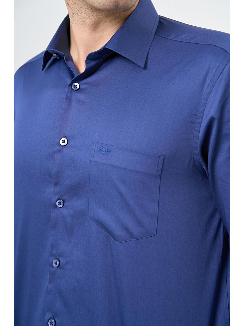 Lacivert Uzun Kol Düz Bez Ayağı 041 Sert Yaka Classic Comfort Fit Gömlek 1004245323-3