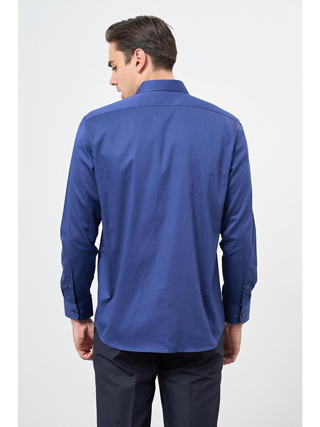 Lacivert Uzun Kol Düz Bez Ayağı 041 Sert Yaka Classic Comfort Fit Gömlek 1004245323-4