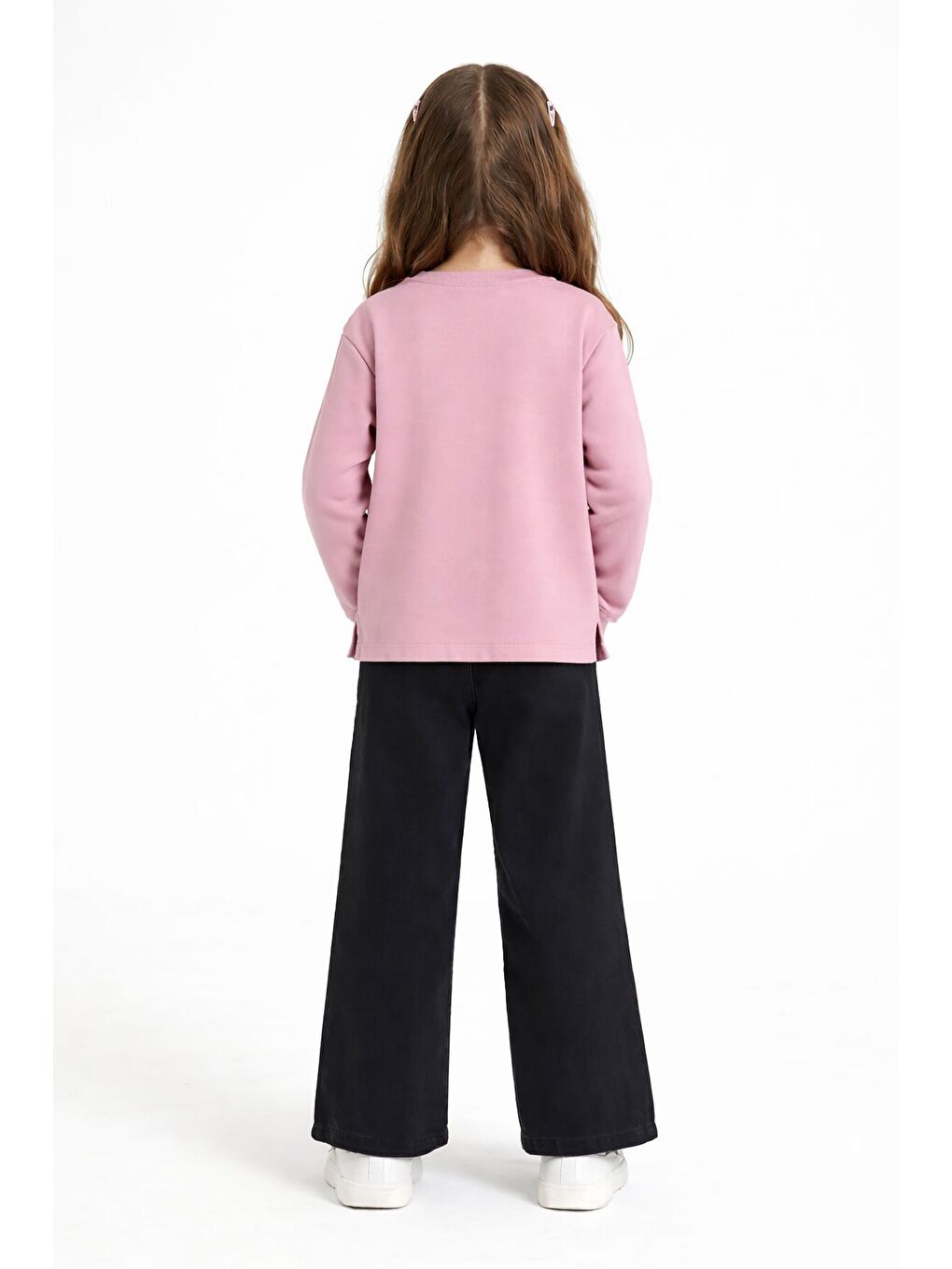 Pembe Kalp Desenli Badili Jean Pantolonlu Kız Çocuk 2li Takım 23744-3