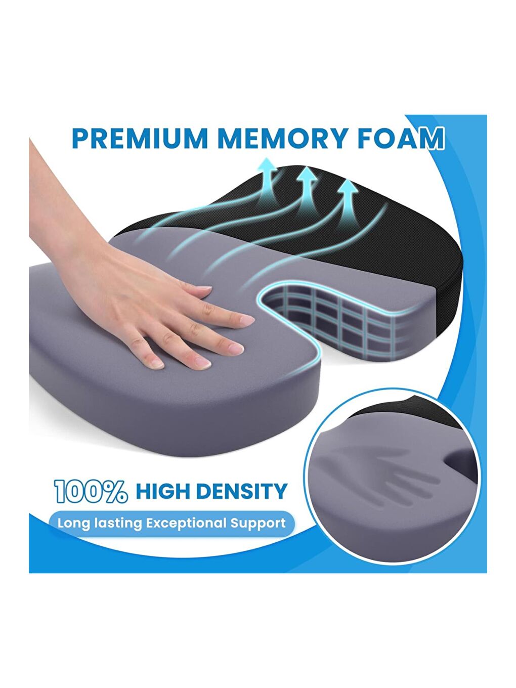 Black Deer Somon-Mor Visco Ortopedik Hafızalı Dik Oturuş Minderi Oturma Bölgesi Sorunları İçin Memory Foam Minder - 2