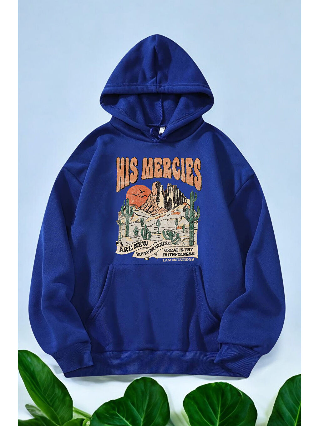 Mavi His Mercies Baskılı Oversize Sweatshirt