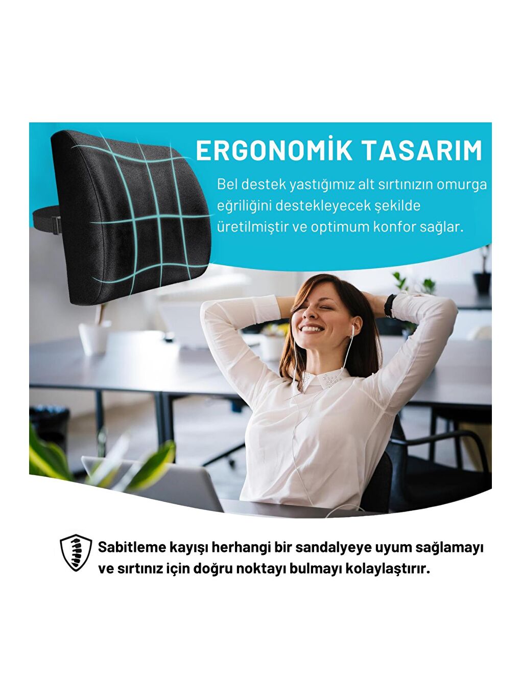 Black Deer Siyah Visco Bel Destek Yastığı Memory Foam Dik Duruş Ortopedik Yastık Omurga Yastığı Ortopedik Sırt Destek - 3