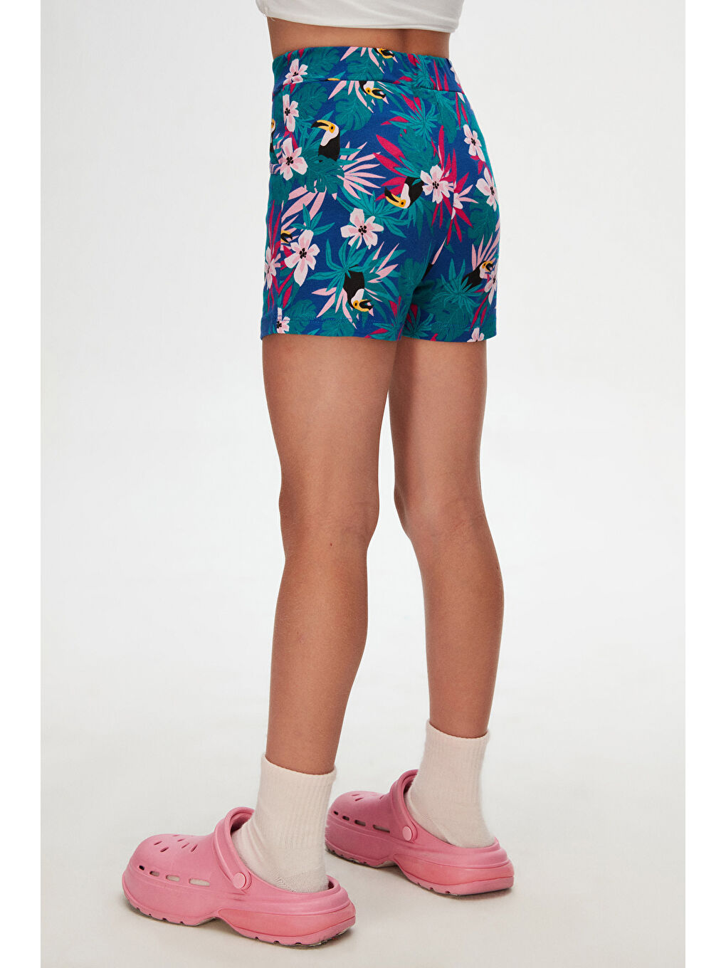 Karışık Kız Çocuk Tropical Parrot Desen Cepli Şort-3
