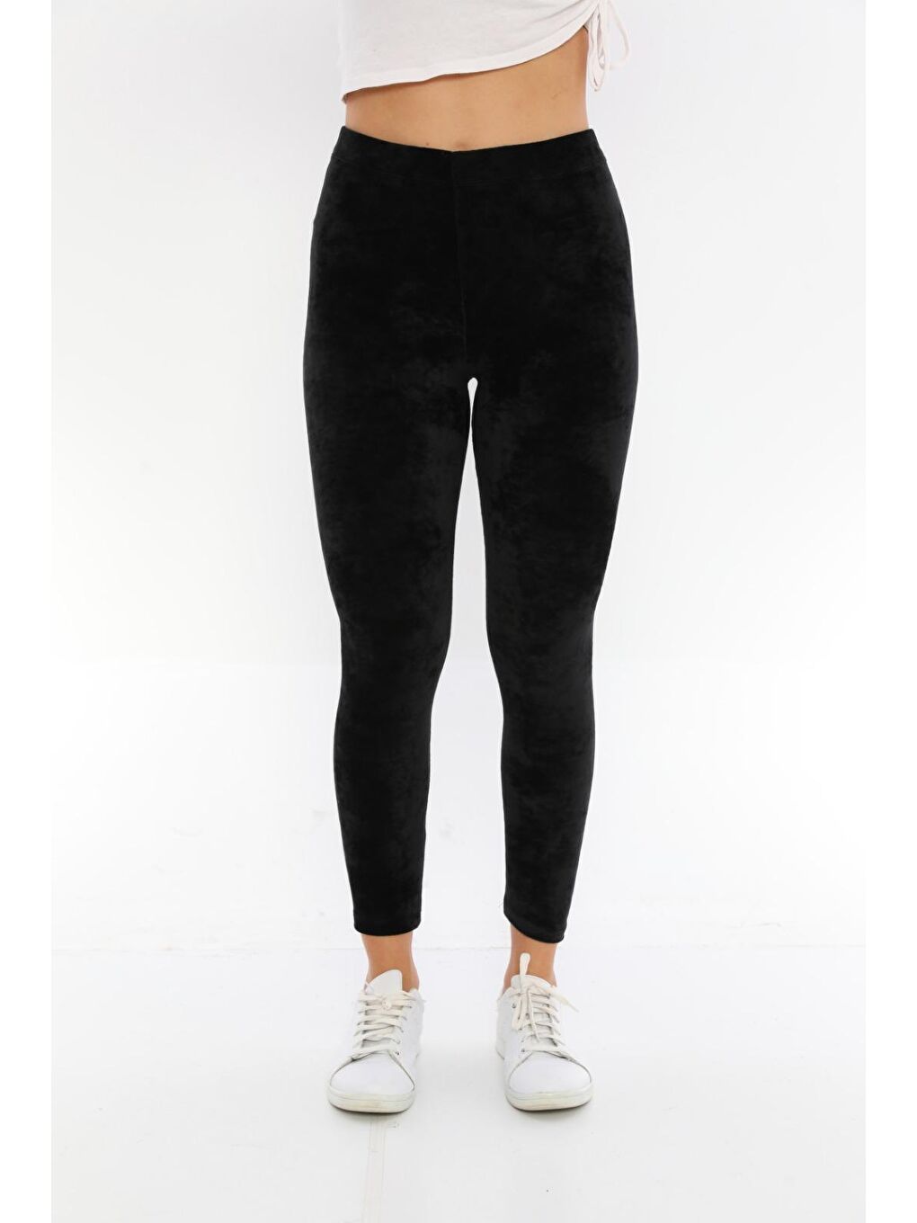 Siyah Kadın Düz Kadife Tayt 1719