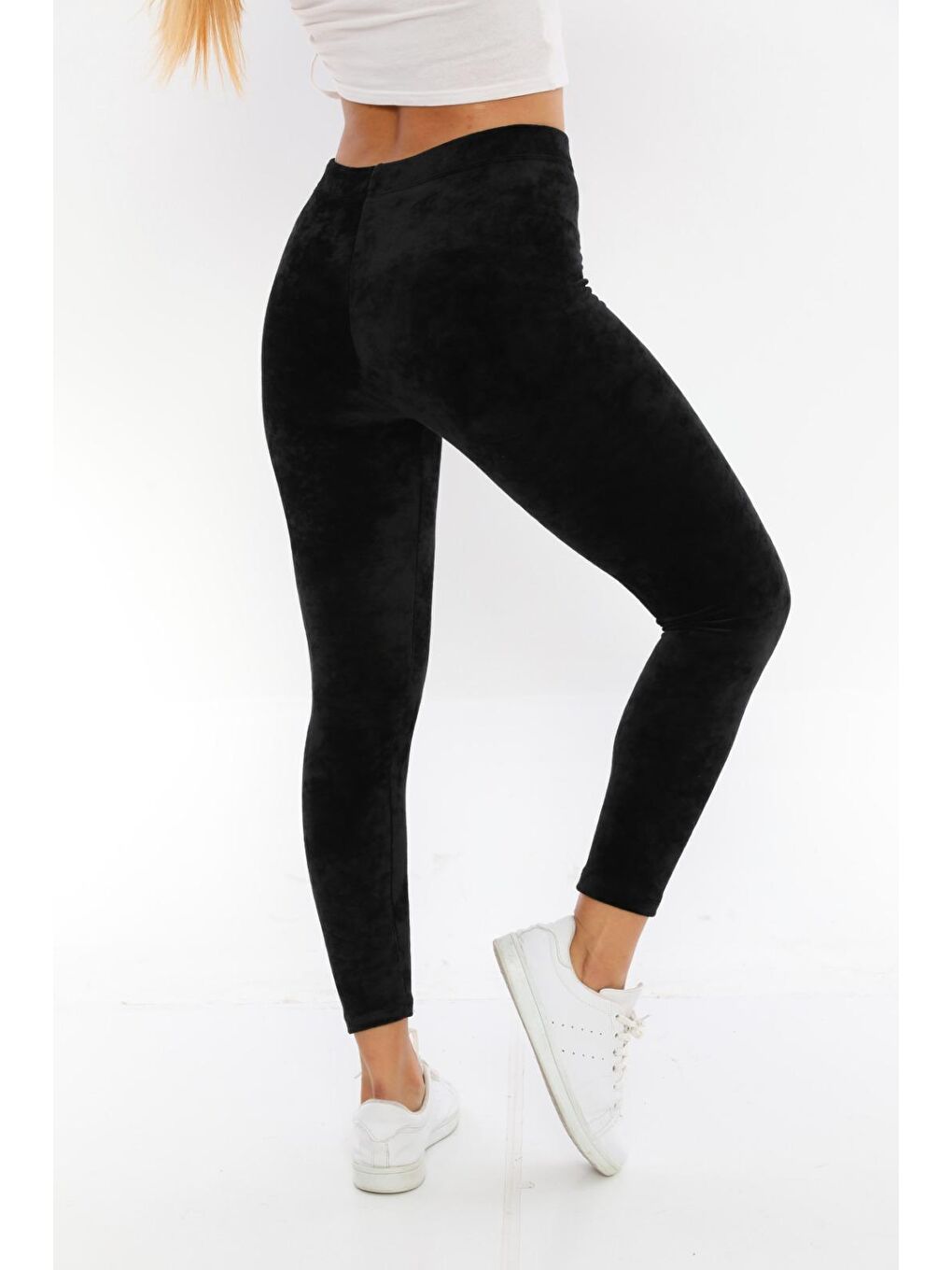 Siyah Kadın Düz Kadife Tayt 1719-3