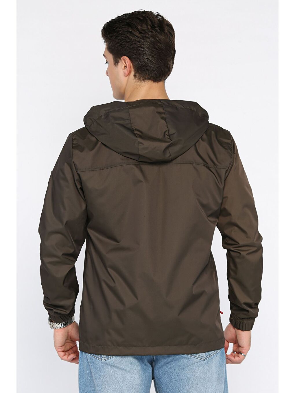 Haki Erkek İç Astarlı Kapüşonlu Amblem Detaylı Mevsimlik Mont-2