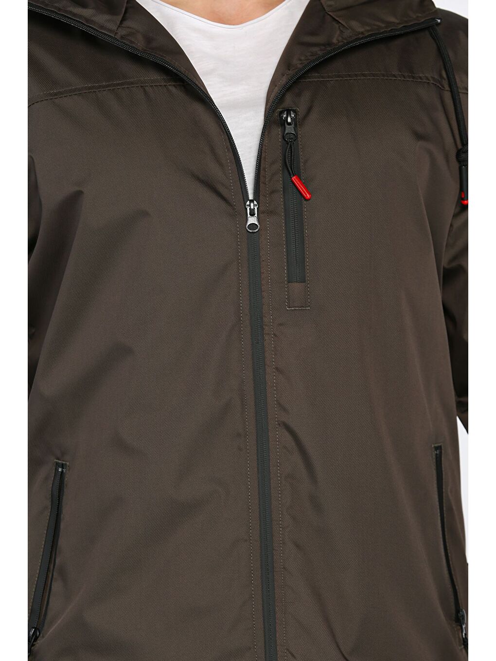 Haki Erkek İç Astarlı Kapüşonlu Amblem Detaylı Mevsimlik Mont-3