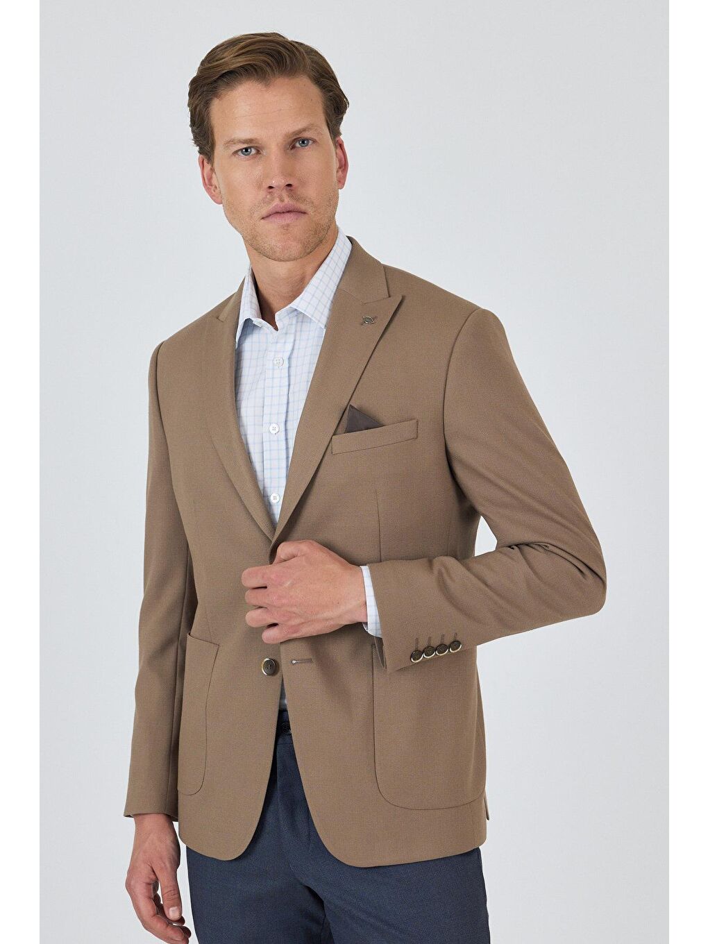 Koyu Bej Kılıç Yaka   Esnek 6 Drop Slim Fit Classic  Ceket 1002250124-2