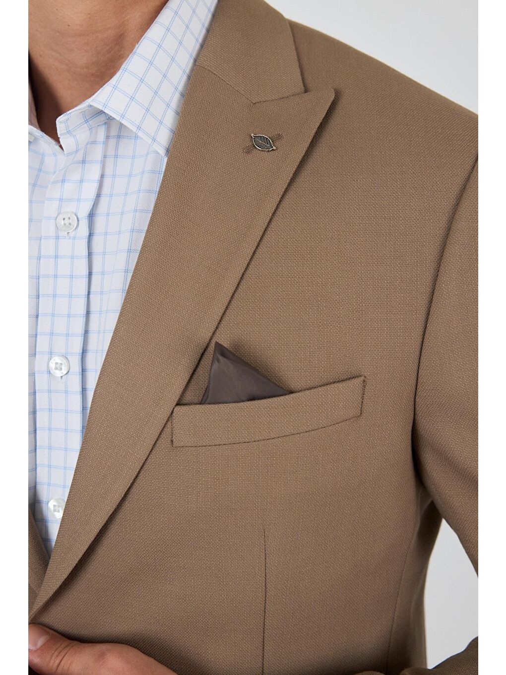 Koyu Bej Kılıç Yaka   Esnek 6 Drop Slim Fit Classic  Ceket 1002250124-3