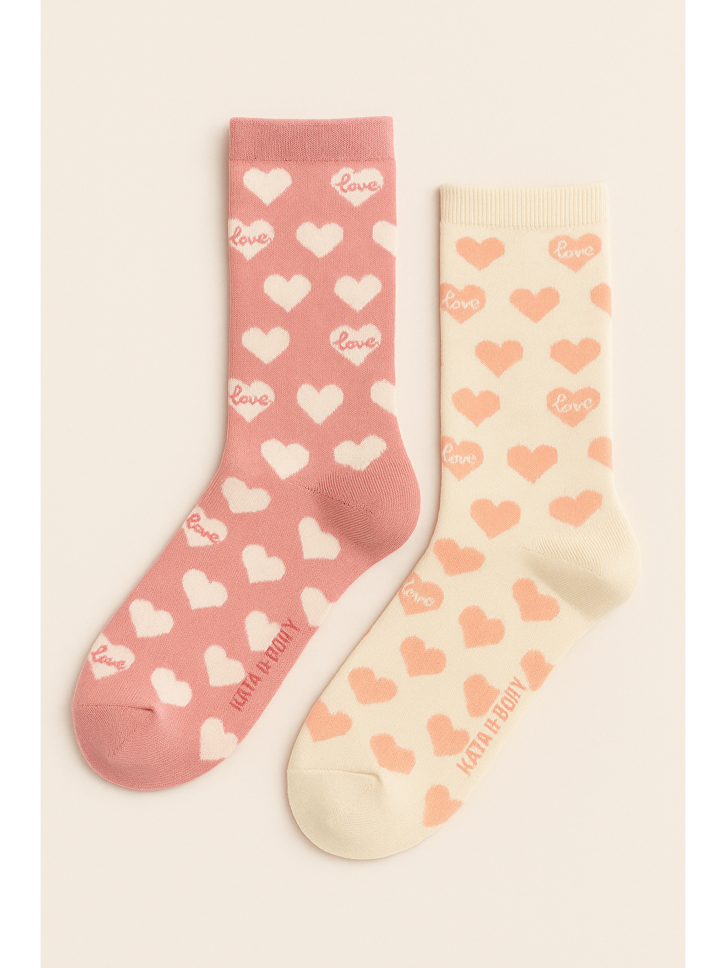 Kadın 2'Li Kalpli Soket Çorap Pembe