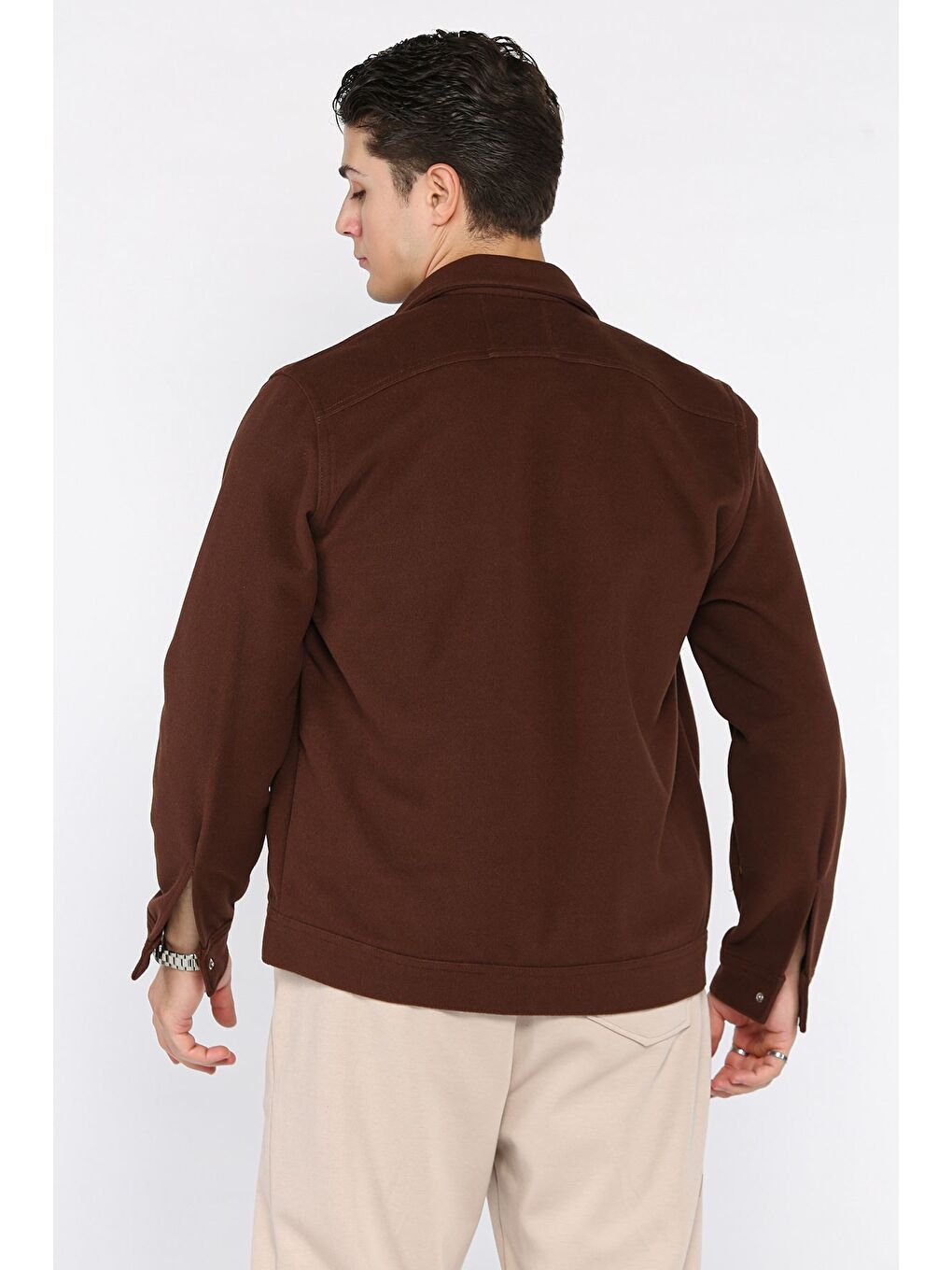 Kahverengi Erkek Ön Çıtçıtlı Kaşe Gömlek Ceket-2