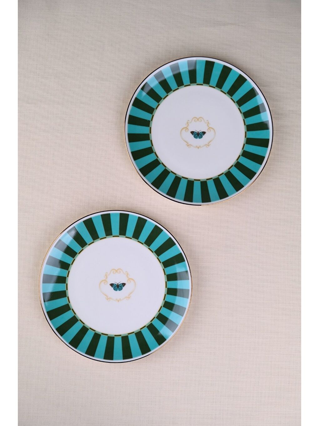 Karışık Porselen Butterfly Collection Altın Yaldızlı Pasta Tabağı Yeşil 20,50cm 2 li-3