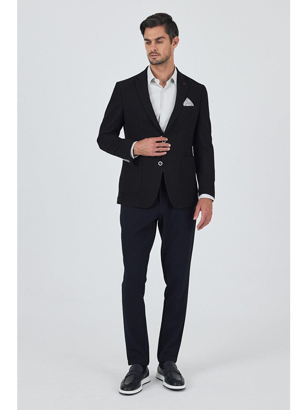 Siyah Mono Yaka Gofreli  Esnek 6 Drop Slim Fit Casual  Ceket 1002250125-1