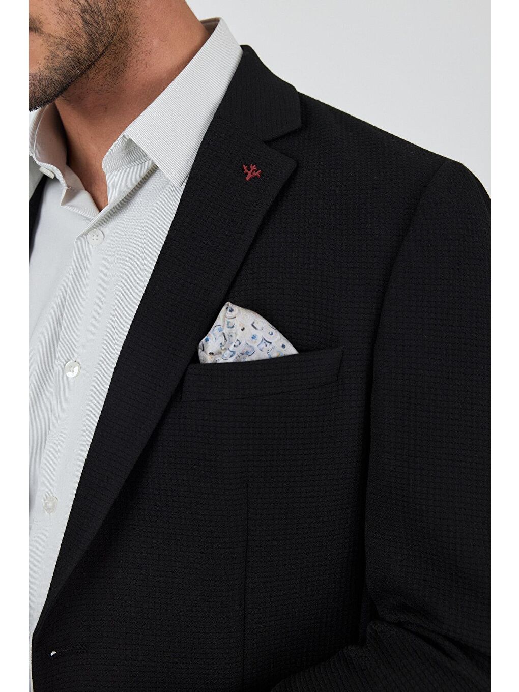 Siyah Mono Yaka Gofreli  Esnek 6 Drop Slim Fit Casual  Ceket 1002250125-3