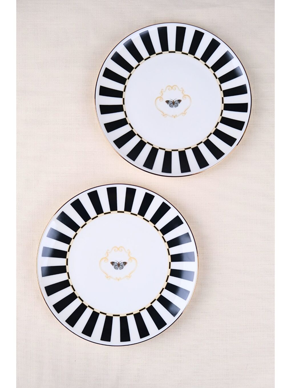 Karışık Porselen Butterfly Collection Altın Yaldızlı Pasta Tabağı Siyah 20,50cm 2 li