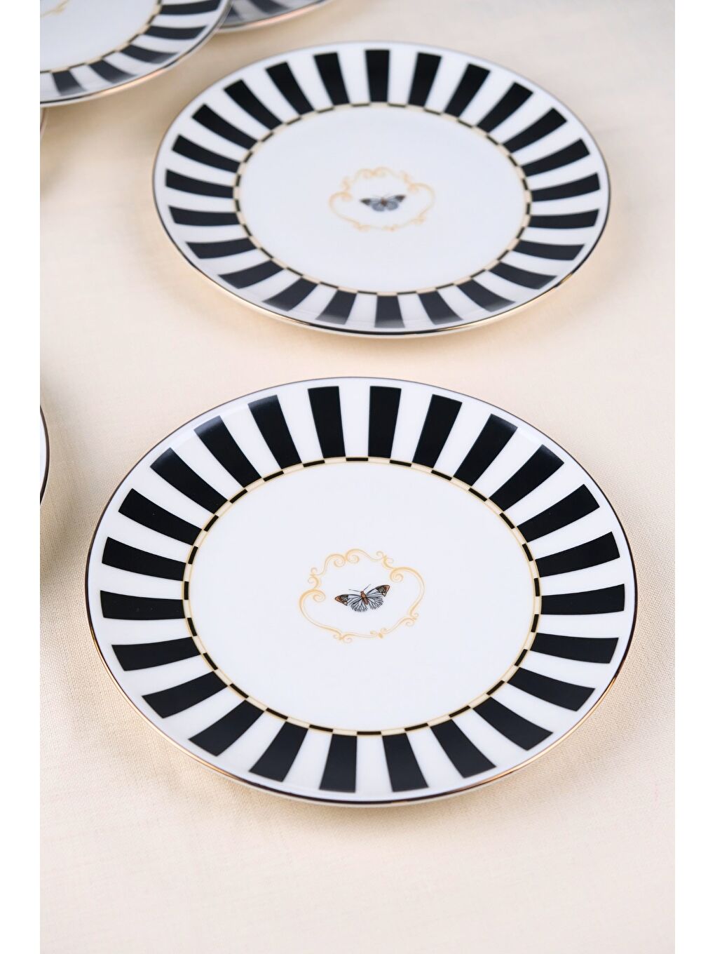 Karışık Porselen Butterfly Collection Altın Yaldızlı Pasta Tabağı Siyah 20,50cm 2 li-2