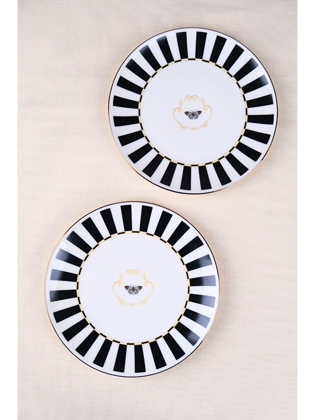 Karışık Porselen Butterfly Collection Altın Yaldızlı Pasta Tabağı Siyah 20,50cm 2 li-3