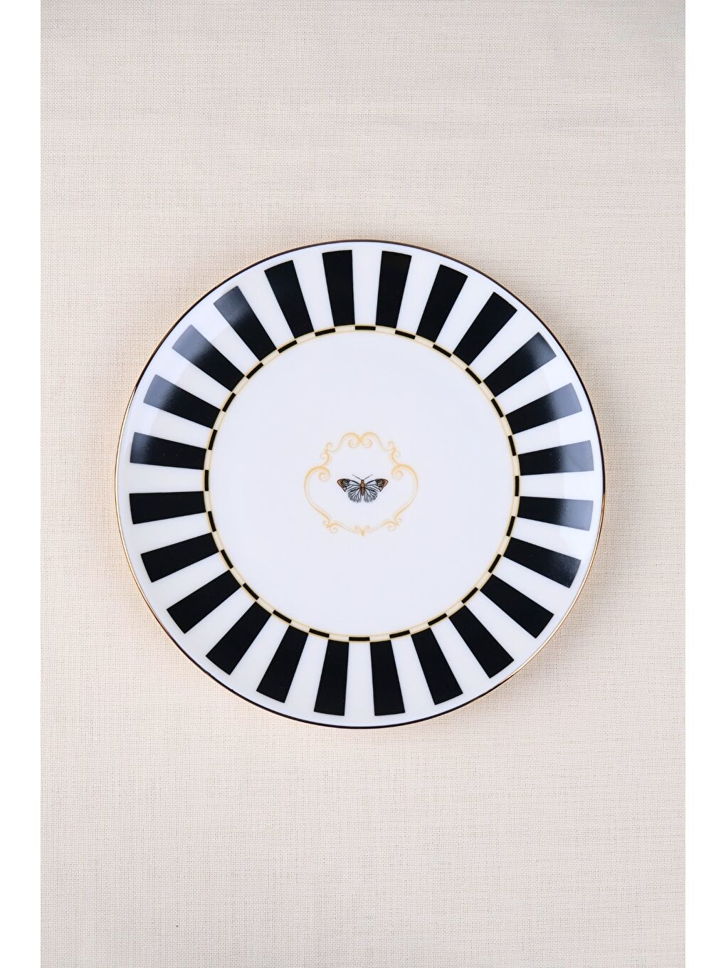 Karışık Porselen Butterfly Collection Altın Yaldızlı Pasta Tabağı Siyah 20,50cm Tekli-3