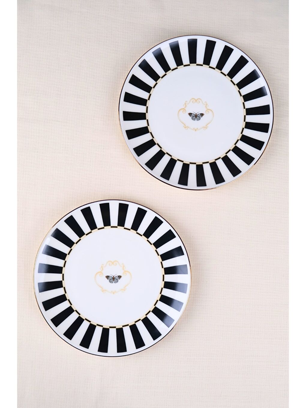 Karışık Porselen Butterfly Collection Altın Yaldızlı Pasta Tabağı Siyah 20,50cm 2 li-4