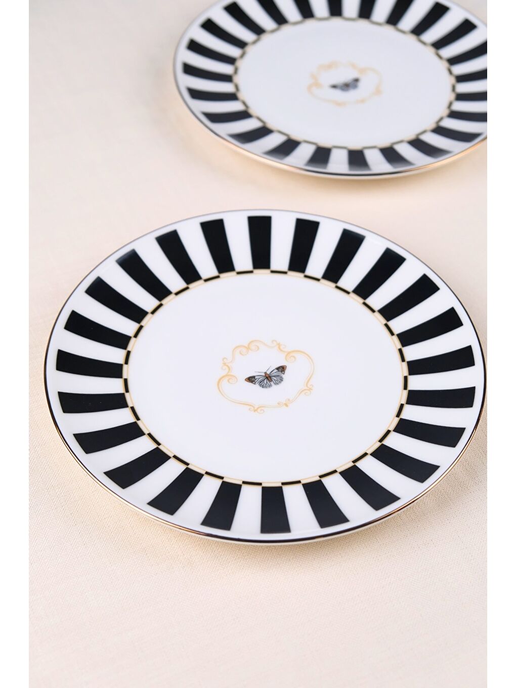 Karışık Porselen Butterfly Collection Altın Yaldızlı Pasta Tabağı Siyah 20,50cm 2 li-6