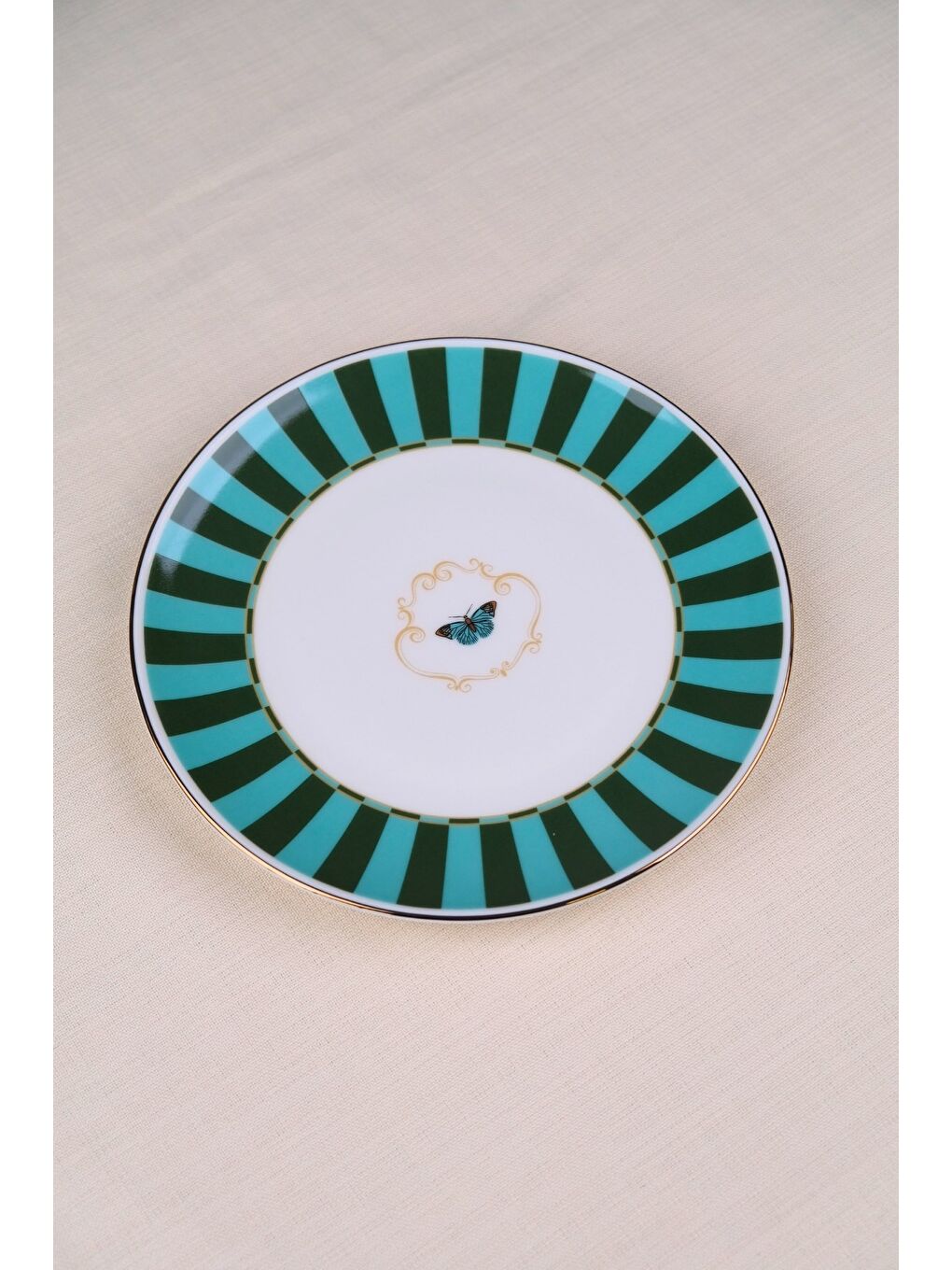Karışık Porselen Butterfly Collection Altın Yaldızlı Pasta Tabağı Yeşil 20,50cm Tekli