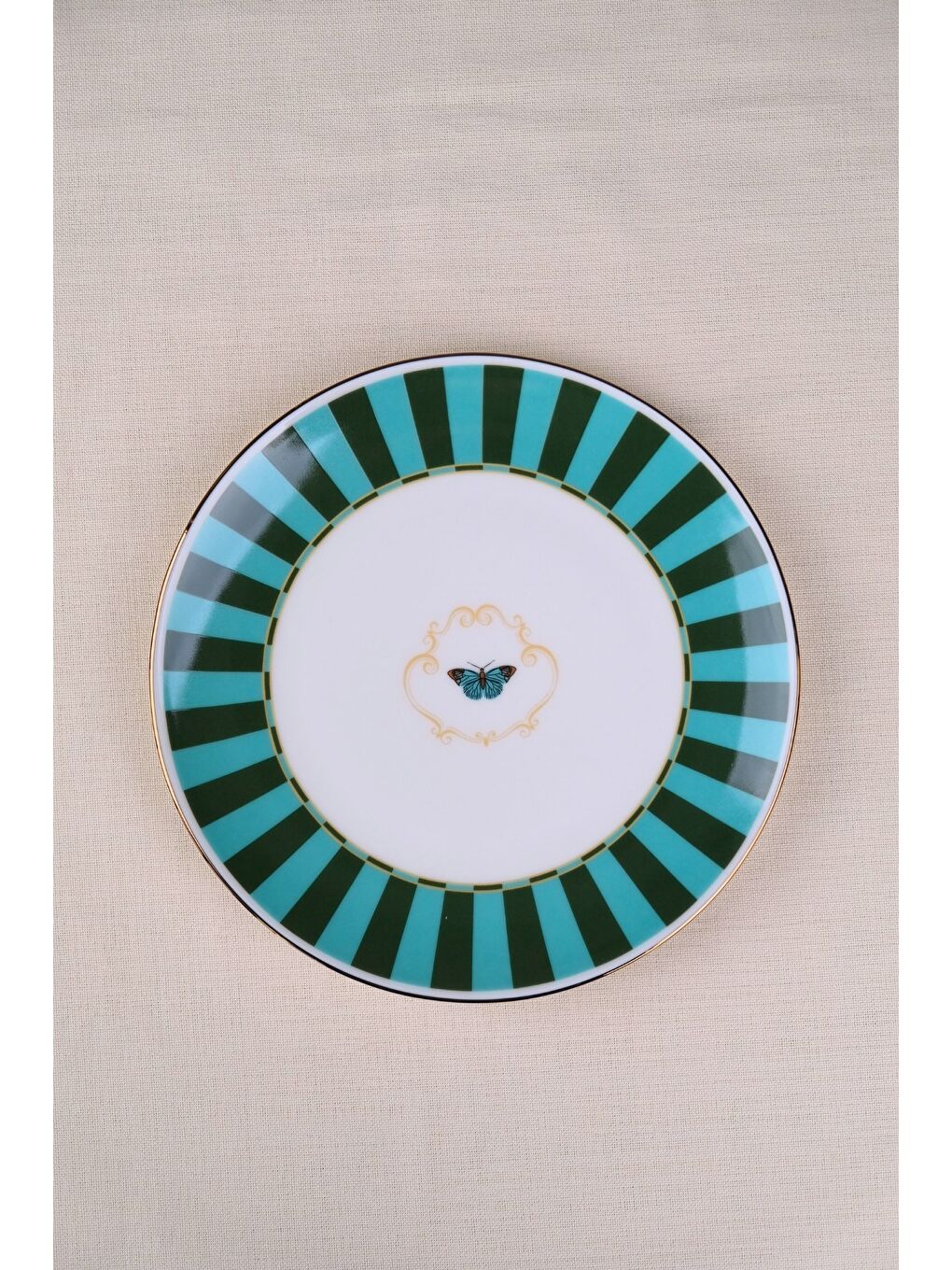 Karışık Porselen Butterfly Collection Altın Yaldızlı Pasta Tabağı Yeşil 20,50cm Tekli-1