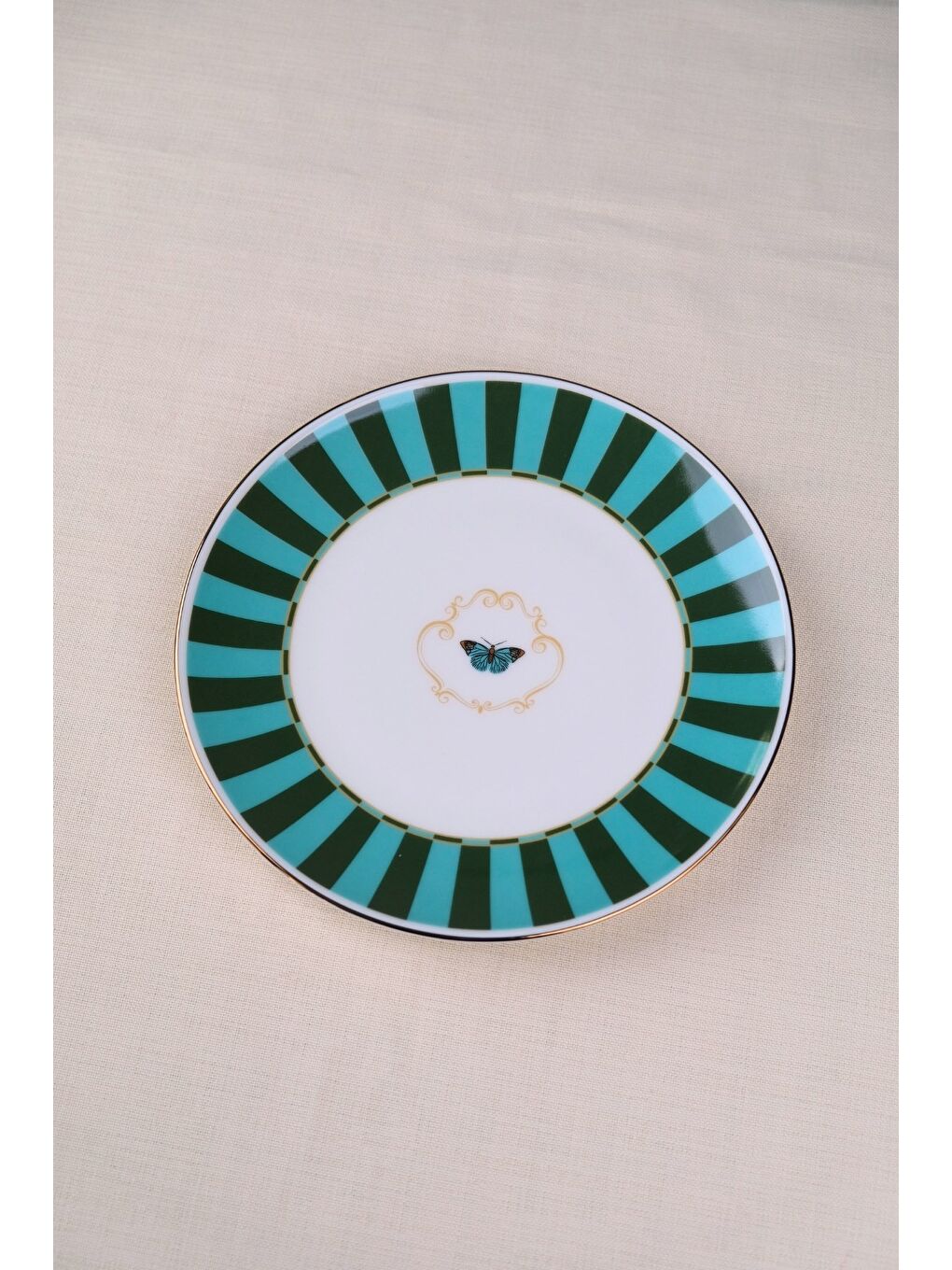 Karışık Porselen Butterfly Collection Altın Yaldızlı Pasta Tabağı Yeşil 20,50cm Tekli-2