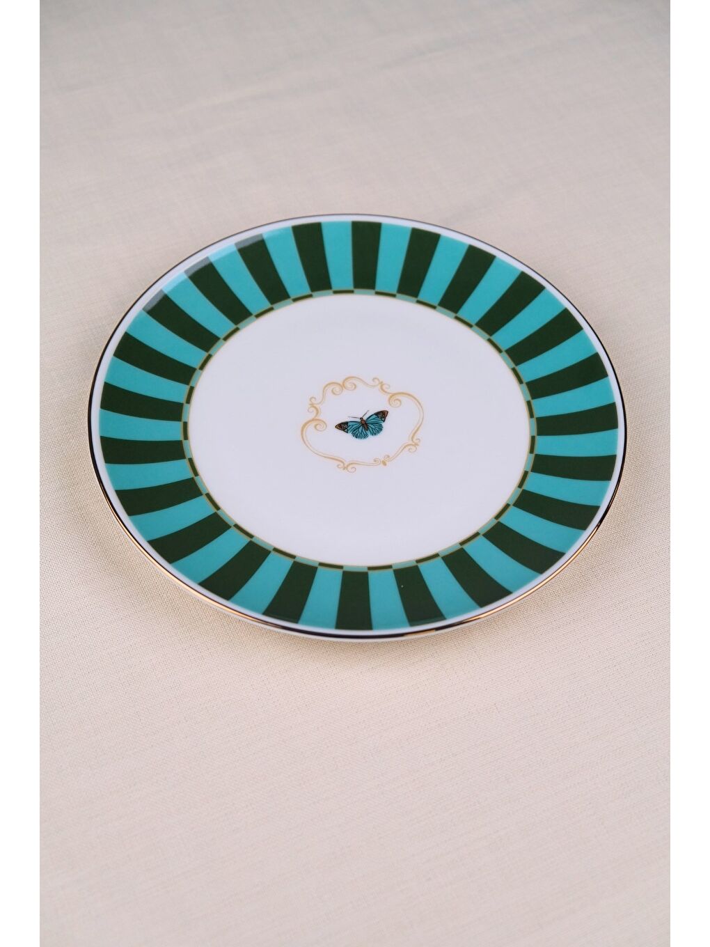 Karışık Porselen Butterfly Collection Altın Yaldızlı Pasta Tabağı Yeşil 20,50cm Tekli-3